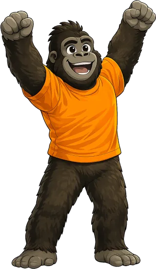Root, the Driva Dev mascot, celebrating with both arms up