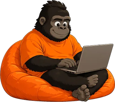 Root, the Driva Dev mascot, coding on a laptop